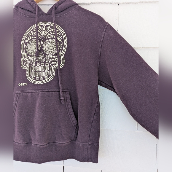 Obey Purple Skull Sweatshirt Hoodie Size Small - Picture 4 of 7